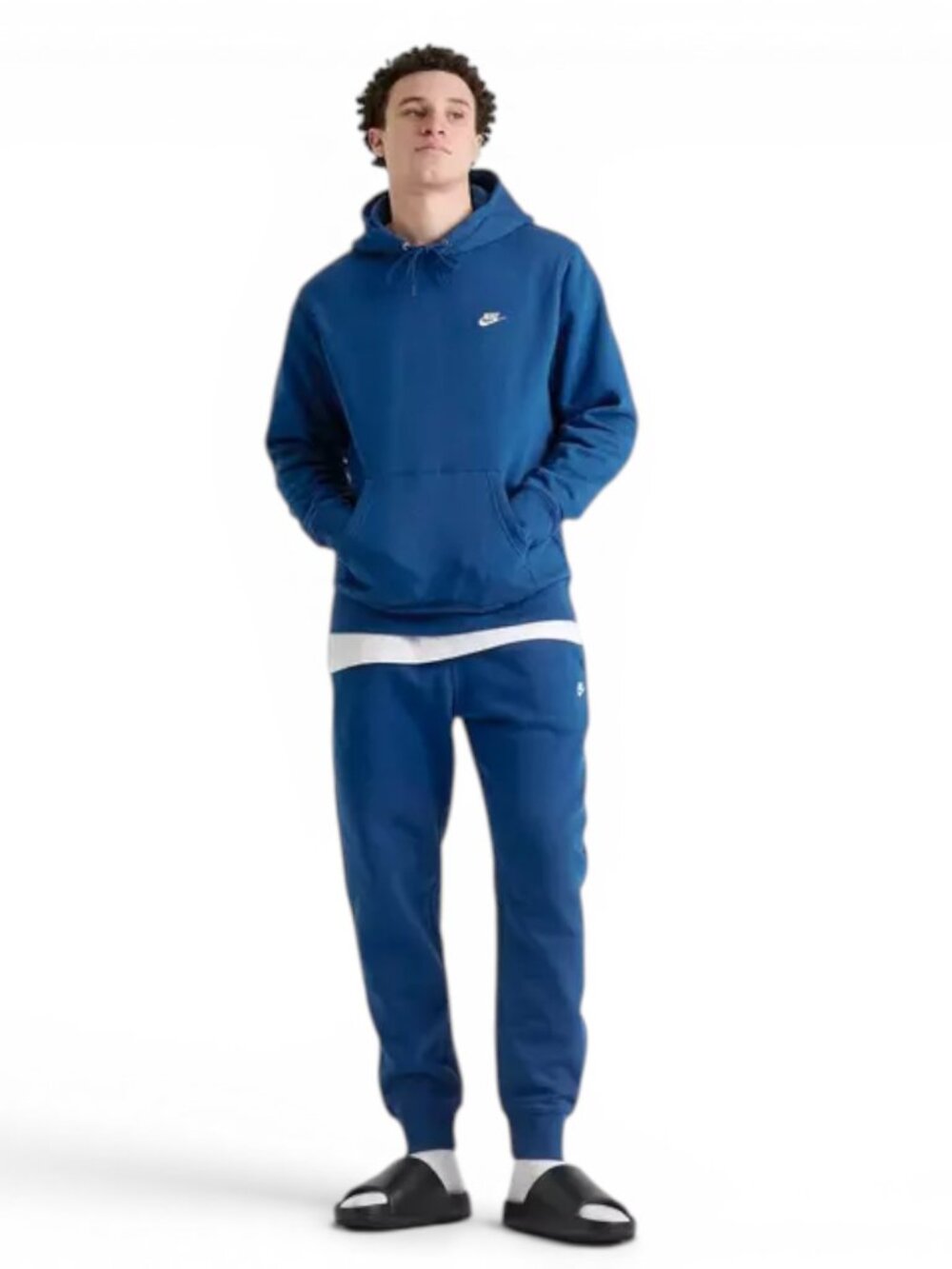 Nike Club Fleece Men's 2 PC Sweatsuit Hoodie Jogger Set Tracksuit Court Blue NWT